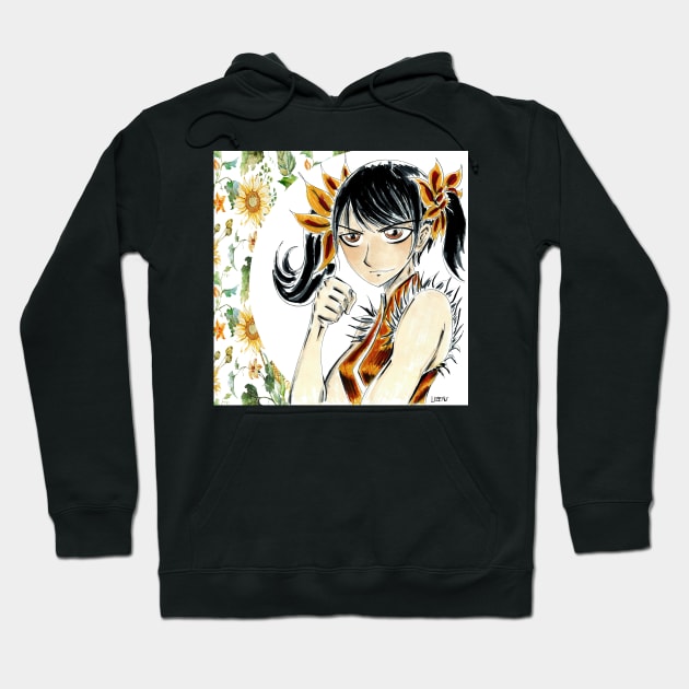 Chinese anime girl in ecopop floral art wallpaper skill Hoodie by jorge_lebeau